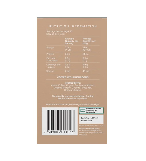 Bondi Blyss Mushroom Powered Premium Coffee 10 x 35g - Image 2