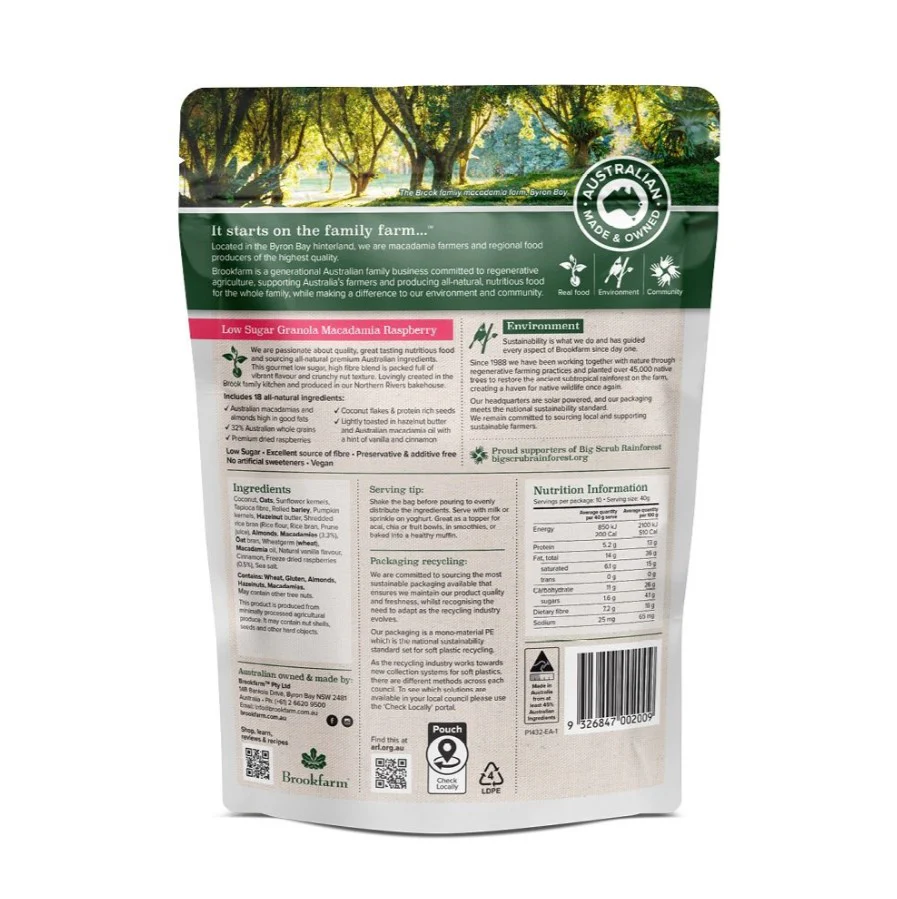Brookfarm Low Sugar Granola Macadamia Raspberry 400g - Image 2