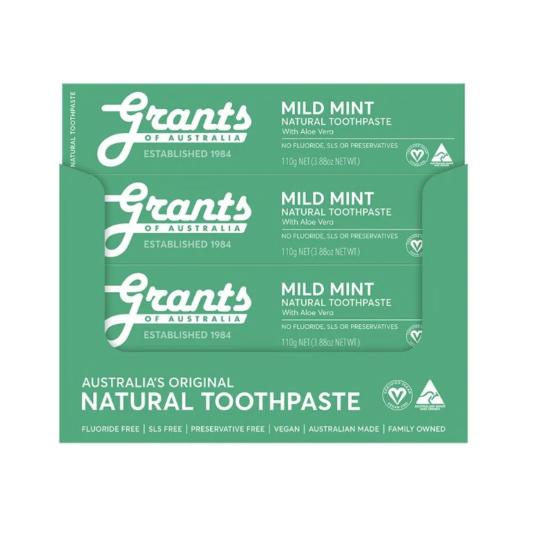 Grants Toothpaste Mild Mint with Aloe Vera 110g - 12 Pack - Image 2