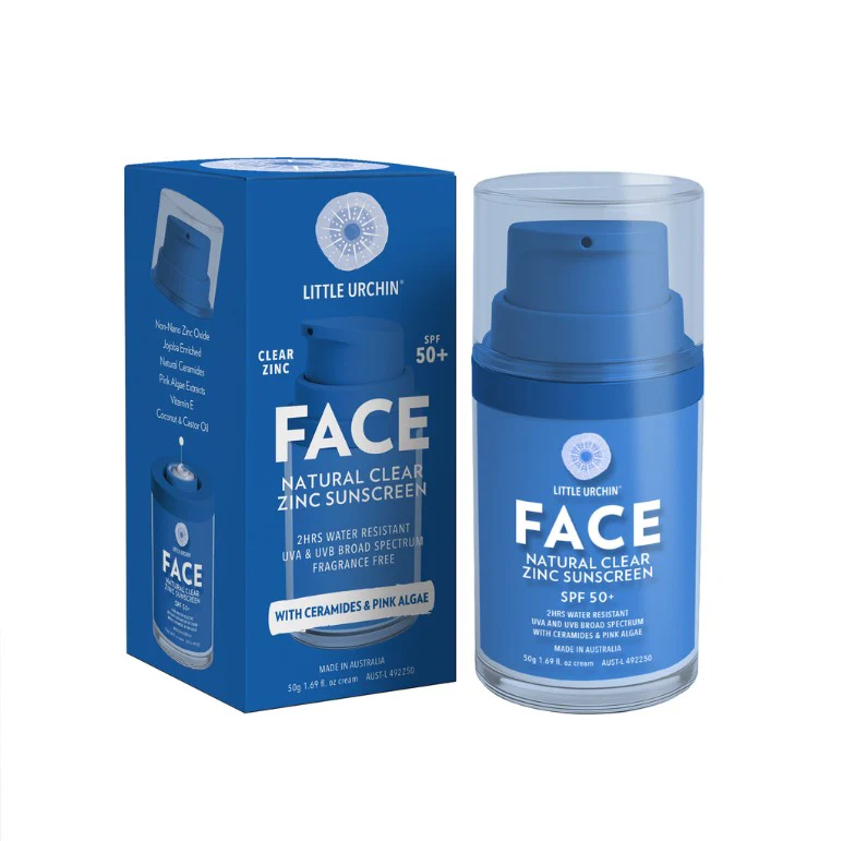 Little Urchin FACE Natural Clear Zinc Sunscreen SPF 50+ 50g
