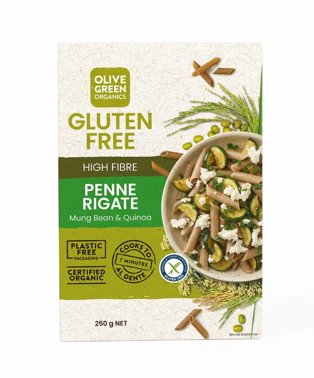 Olive Green Organics Gluten Free Mung Bean & Quinoa Penne Rigate 250g